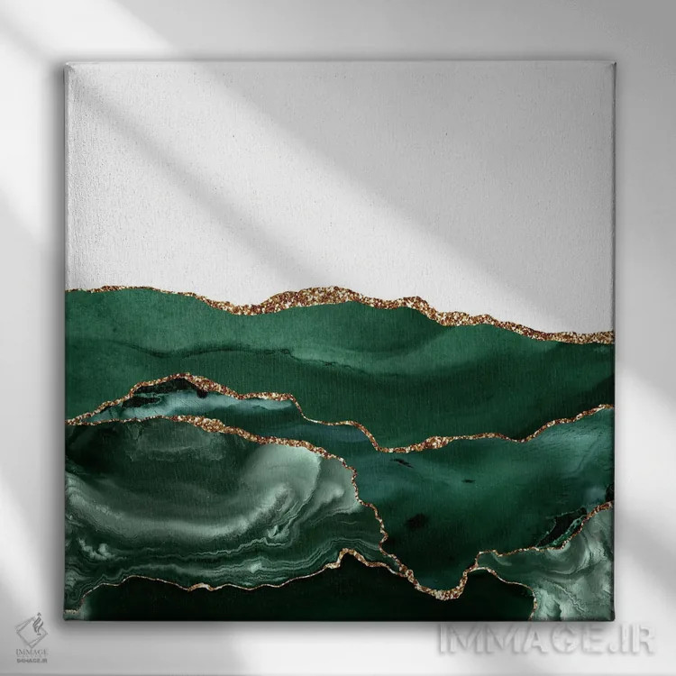 تابلو بافت عقیق طلایی زمردی شماره ۵ اثر آلوک دیزاین - نمای روبهرو روی دیوار