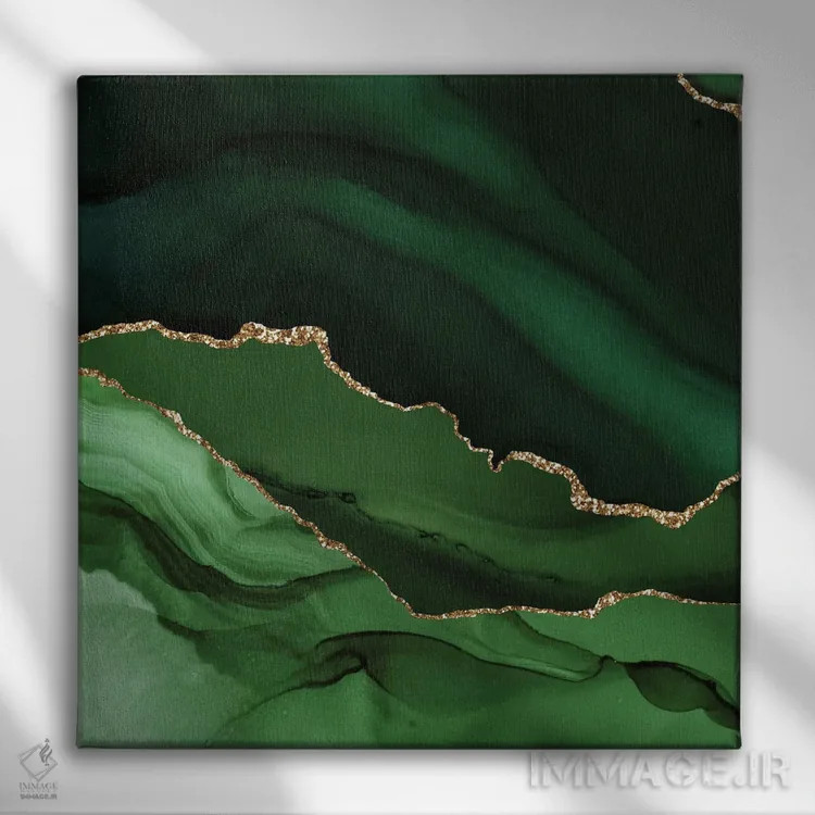 تابلو بافت عقیق طلایی سبز شماره ۱۲ اثر آلوک دیزاین - نمای روبهرو روی دیوار