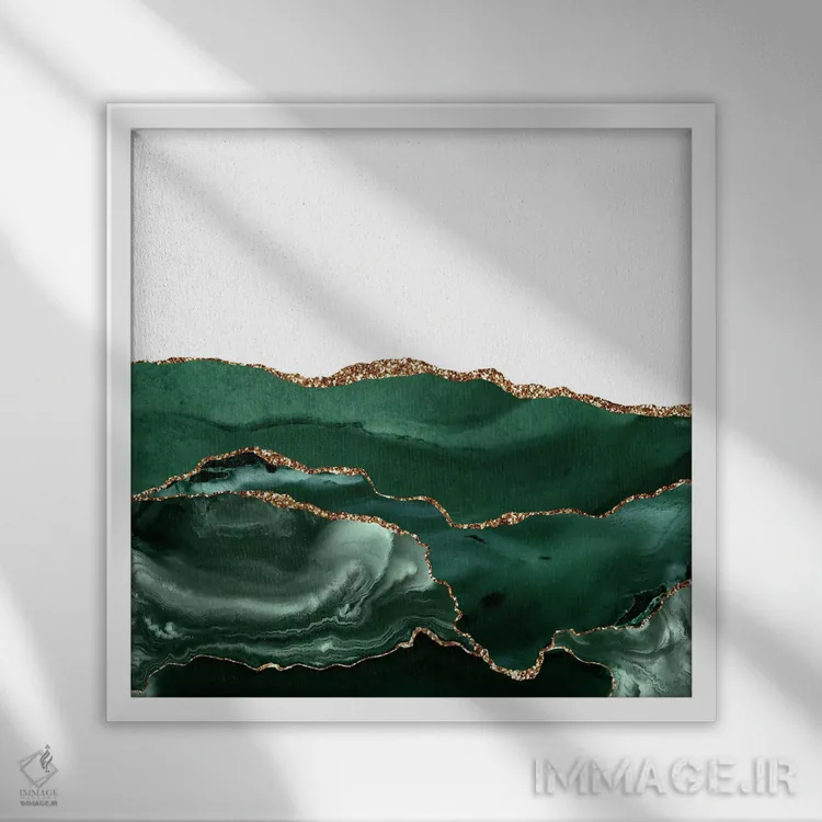 تابلو بافت عقیق طلایی زمردی شماره ۵ اثر آلوک دیزاین - نمای قابدار سفید