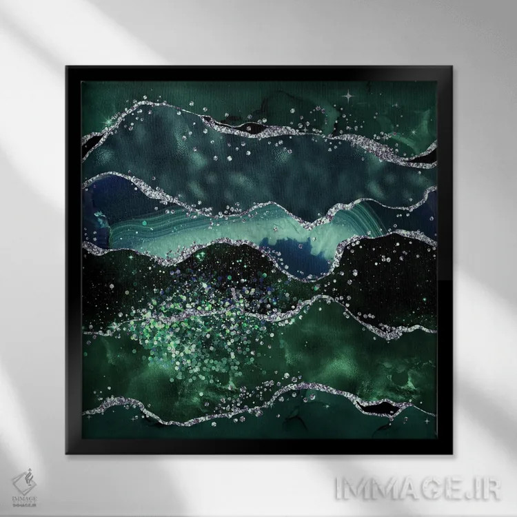 تابلو بافت عقیق زمردی براق شماره ۵ اثر آلوک دیزاین - نمای قابدار مشکی