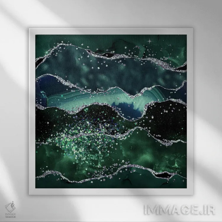 تابلو بافت عقیق زمردی براق شماره ۵ اثر آلوک دیزاین - نمای قابدار سفید