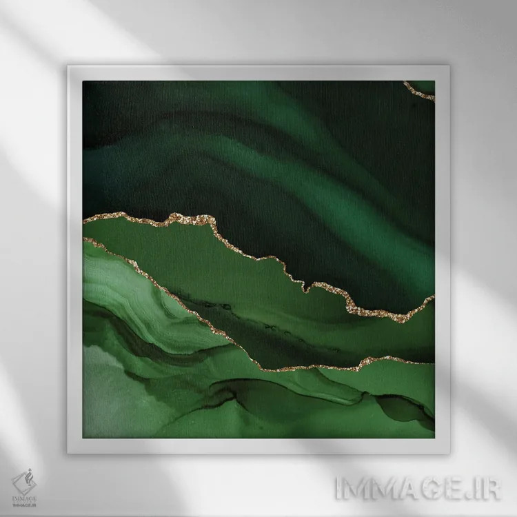 تابلو بافت عقیق طلایی سبز شماره ۱۲ اثر آلوک دیزاین - نمای قابدار سفید