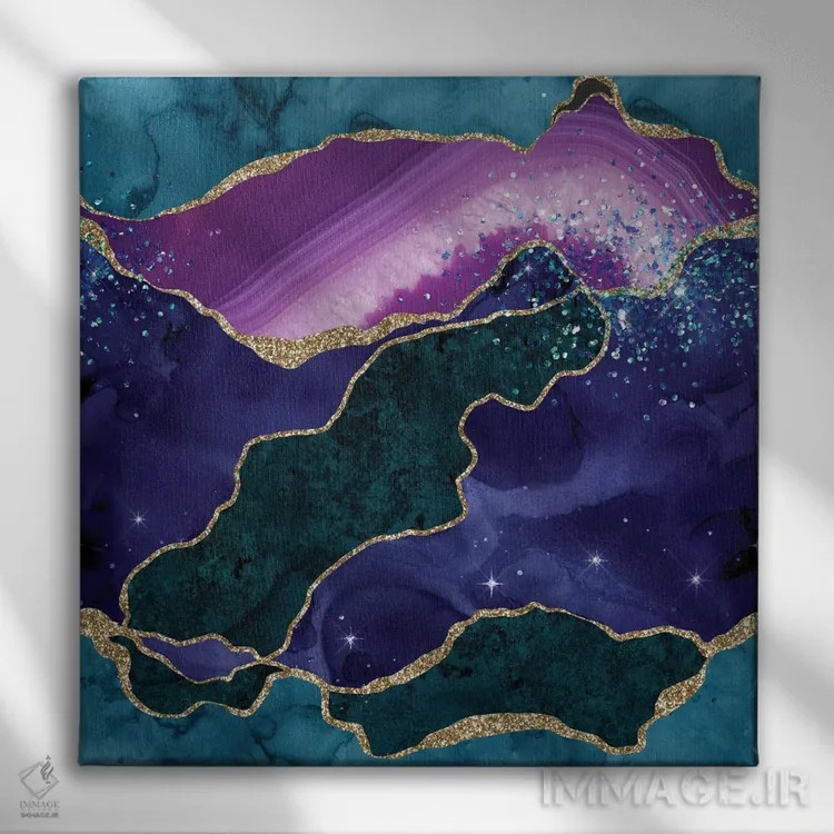 تابلو بافت عقیق طاووسی براق شماره ۳ اثر آلوک دیزاین - نمای روبهرو روی دیوار