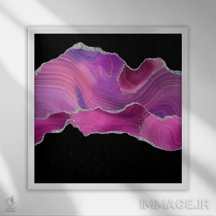 تابلو بافت عقیق نقرهای بنفش پررنگ شماره ۴ اثر آلوک دیزاین - نمای قابدار سفید