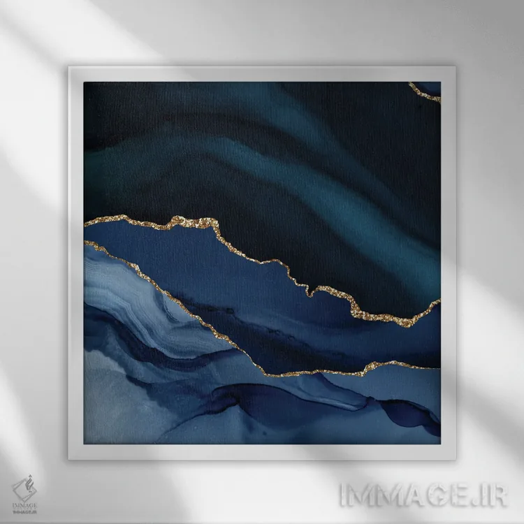 تابلو بافت عقیق طلایی سرمهای شماره ۱۲ اثر آلوک دیزاین - نمای قابدار سفید