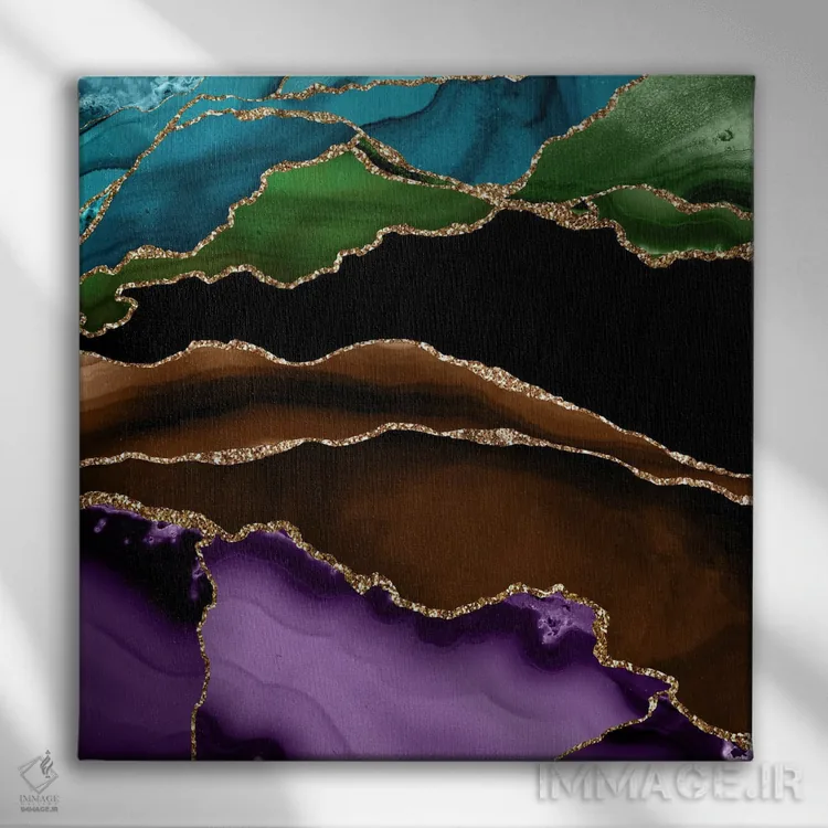 تابلو بافت عقیق طاووسی شماره ۸ اثر آلوک دیزاین - نمای روبهرو روی دیوار