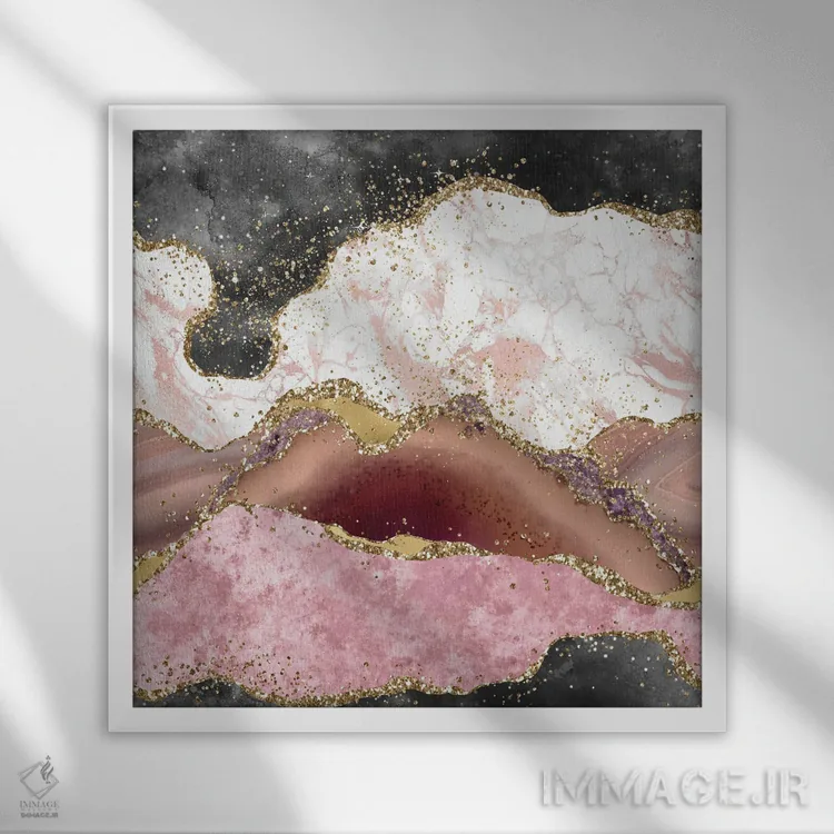 تابلو بافت عقیق صورتی براق شماره ۱ اثر آلوک دیزاین - نمای قابدار سفید