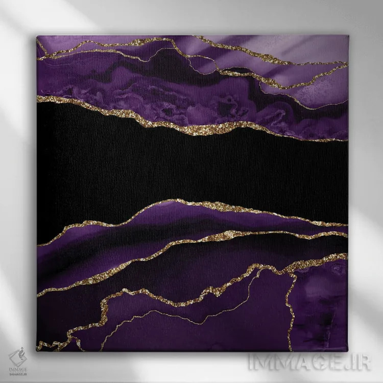 تابلو بافت عقیق طلایی بنفش شماره ۱۱ اثر آلوک دیزاین - نمای روبهرو روی دیوار