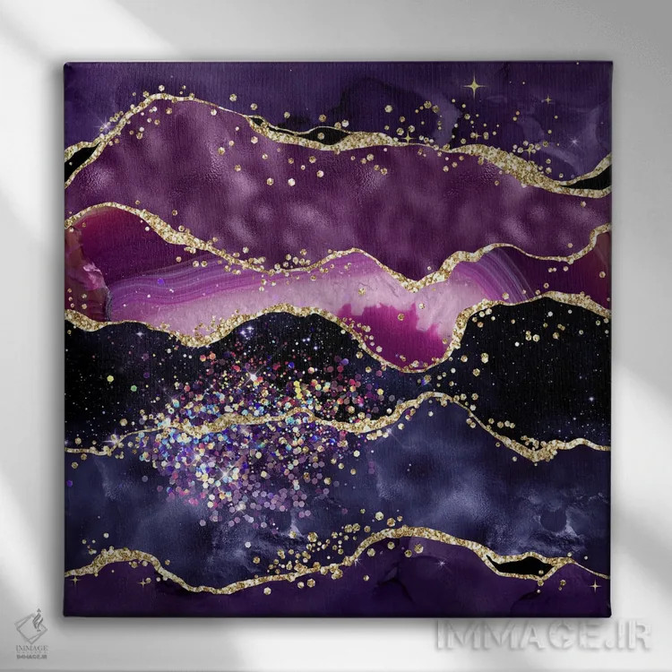 تابلو بافت عقیق بنفش براق شماره ۵ اثر آلوک دیزاین - نمای روبهرو روی دیوار