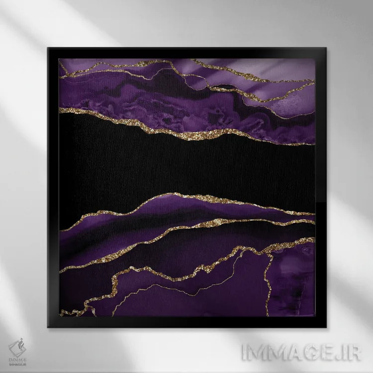 تابلو بافت عقیق طلایی بنفش شماره ۱۱ اثر آلوک دیزاین - نمای قابدار مشکی