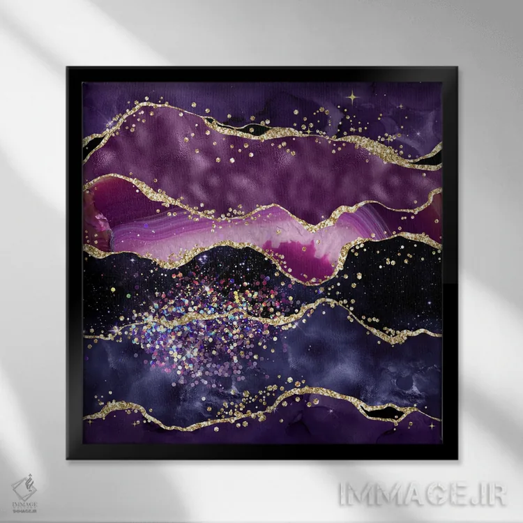 تابلو بافت عقیق بنفش براق شماره ۵ اثر آلوک دیزاین - نمای قابدار مشکی