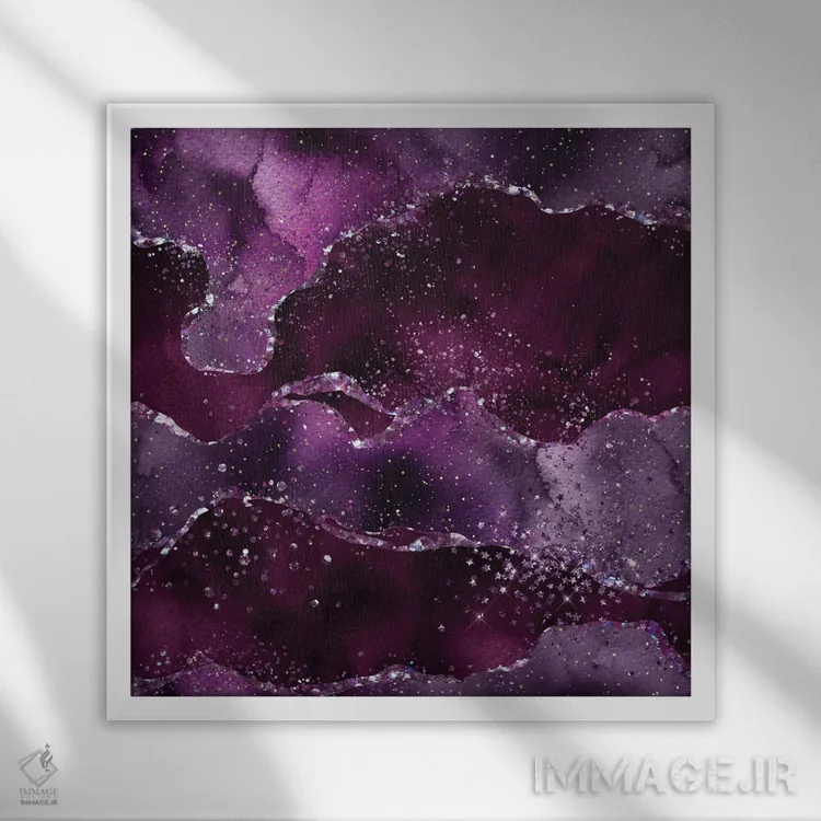 تابلو بافت عقیق ستارهای بنفش شماره ۶ اثر آلوک دیزاین - نمای قابدار سفید
