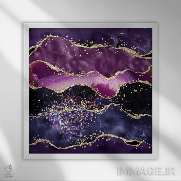 تابلو بافت عقیق بنفش براق شماره ۵ اثر آلوک دیزاین - نمای قابدار سفید