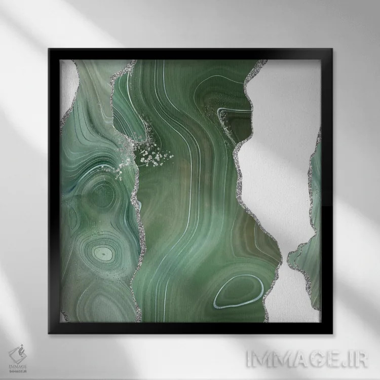 تابلو بافت عقیق نقرهای مریمگلی شماره ۸ اثر آلوک دیزاین - نمای قابدار مشکی