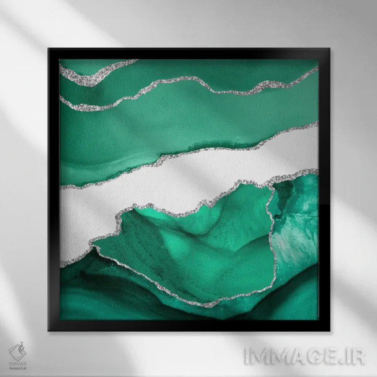 تابلو بافت عقیق نقرهای کف دریایی شماره ۶ اثر آلوک دیزاین - نمای قابدار مشکی