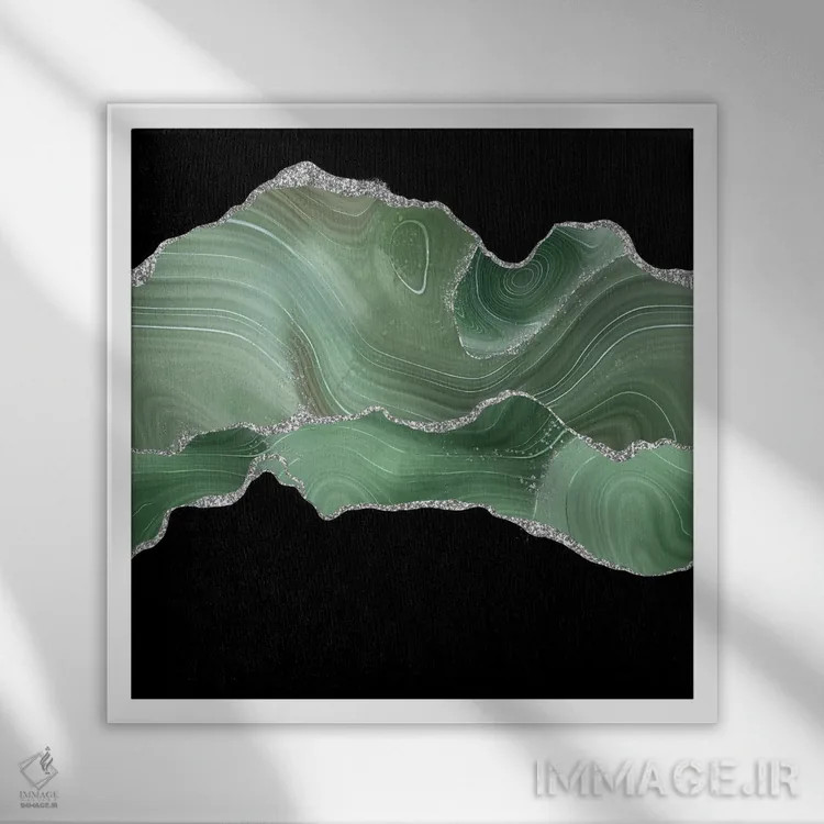 تابلو بافت عقیق نقرهای مریمگلی شماره ۴ اثر آلوک دیزاین - نمای قابدار سفید