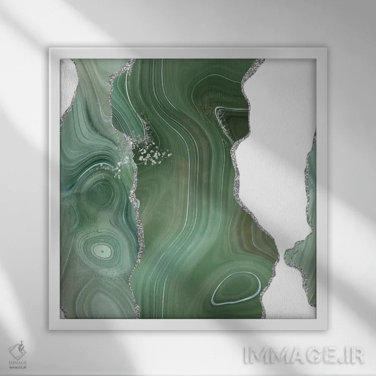 تابلو بافت عقیق نقرهای مریمگلی شماره ۸ اثر آلوک دیزاین - نمای قابدار سفید