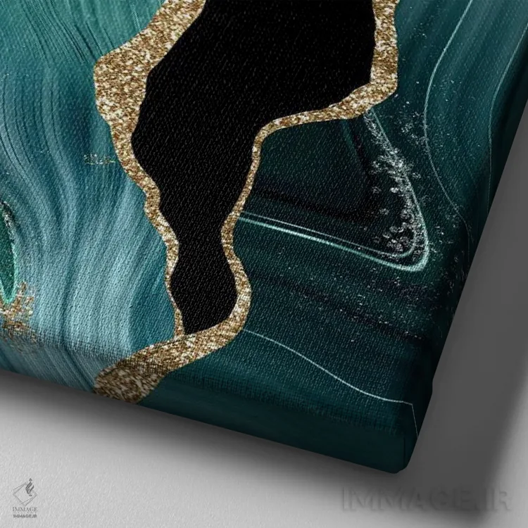 تابلو بافت عقیق طلایی سبزآبی براق شماره ۴ اثر آلوک دیزاین - نمای نزدیک بافت بوم