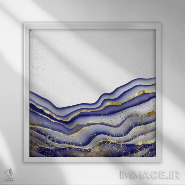 تابلو بافت عقیق آبی درخشان شماره ۱۵ اثر آلوک دیزاین - نمای قابدار سفید