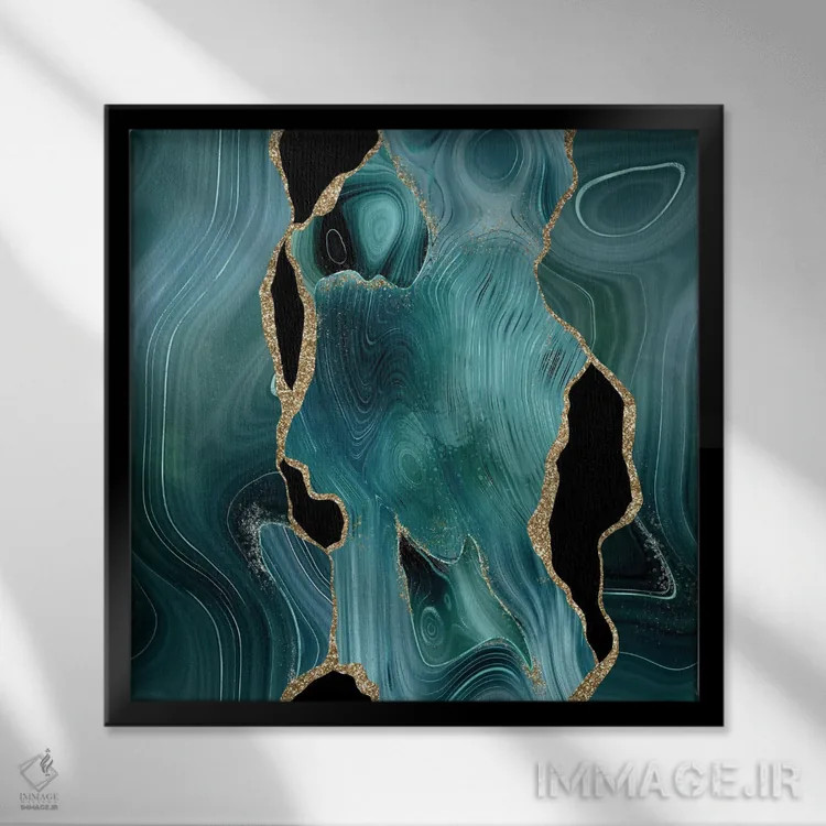 تابلو بافت عقیق طلایی سبزآبی براق شماره ۴ اثر آلوک دیزاین - نمای قابدار مشکی