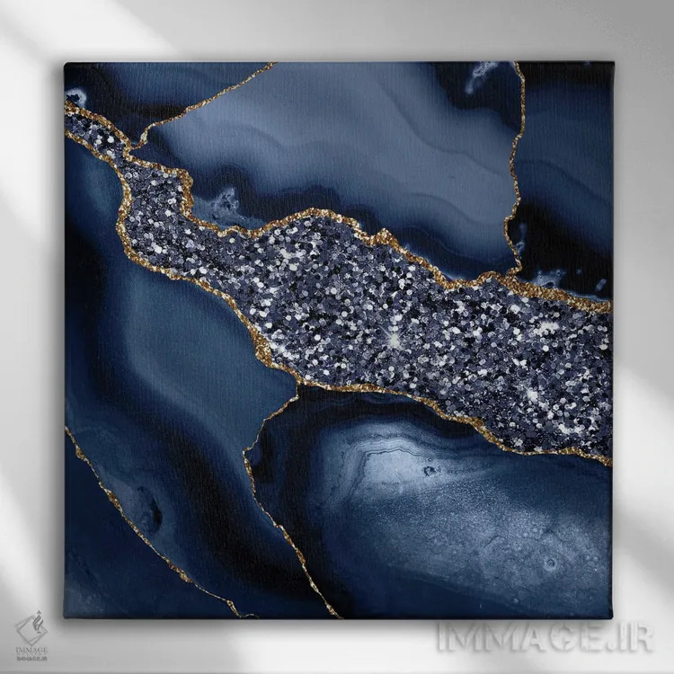 تابلو بافت عقیق براق اقیانوسی شماره ۵ اثر آلوک دیزاین - نمای روبهرو روی دیوار