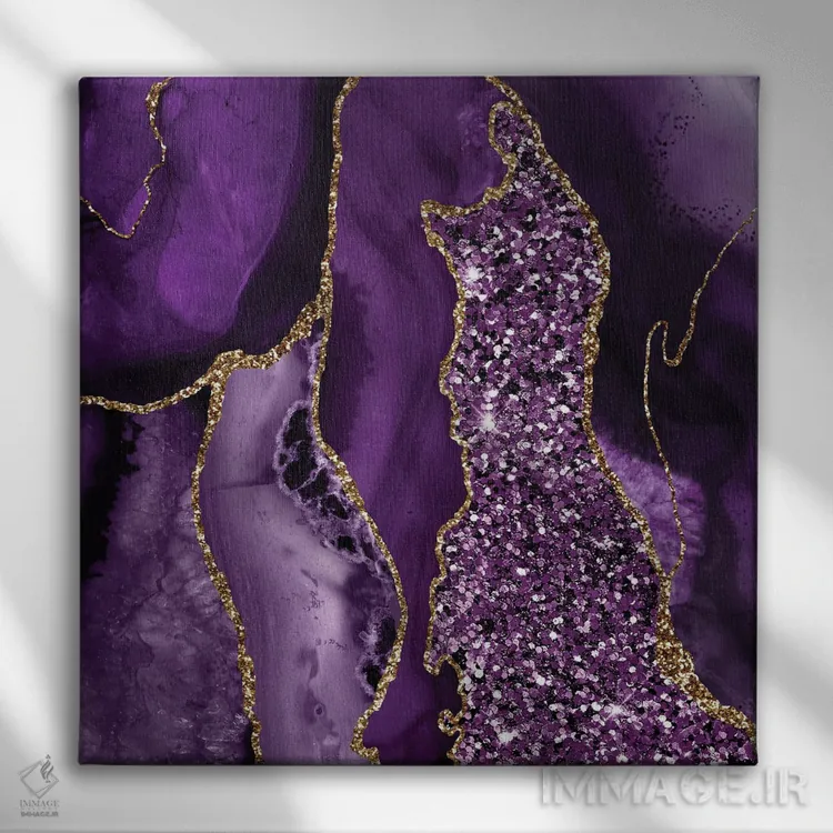 تابلو بافت عقیق براق اقیانوسی شماره ۴ اثر آلوک دیزاین - نمای روبهرو روی دیوار