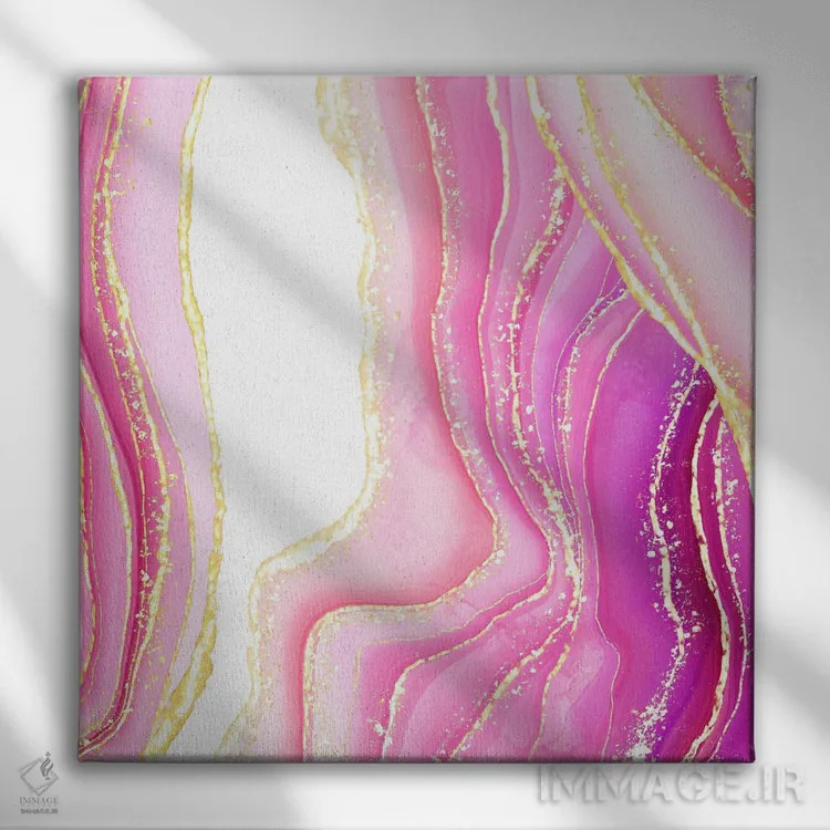 تابلو بافت عقیق صورتی درخشان شماره ۵ اثر آلوک دیزاین - نمای روبهرو روی دیوار