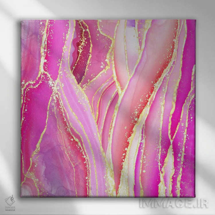 تابلو بافت عقیق صورتی درخشان شماره ۷ اثر آلوک دیزاین - نمای روبهرو روی دیوار