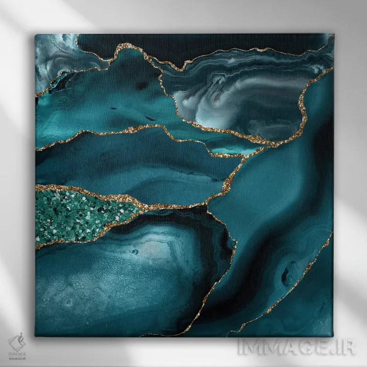 تابلو بافت عقیق براق اقیانوسی شماره ۱۰ اثر آلوک دیزاین - نمای روبهرو روی دیوار