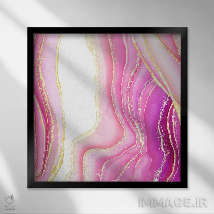 تابلو بافت عقیق صورتی درخشان شماره ۵ اثر آلوک دیزاین - نمای قابدار مشکی