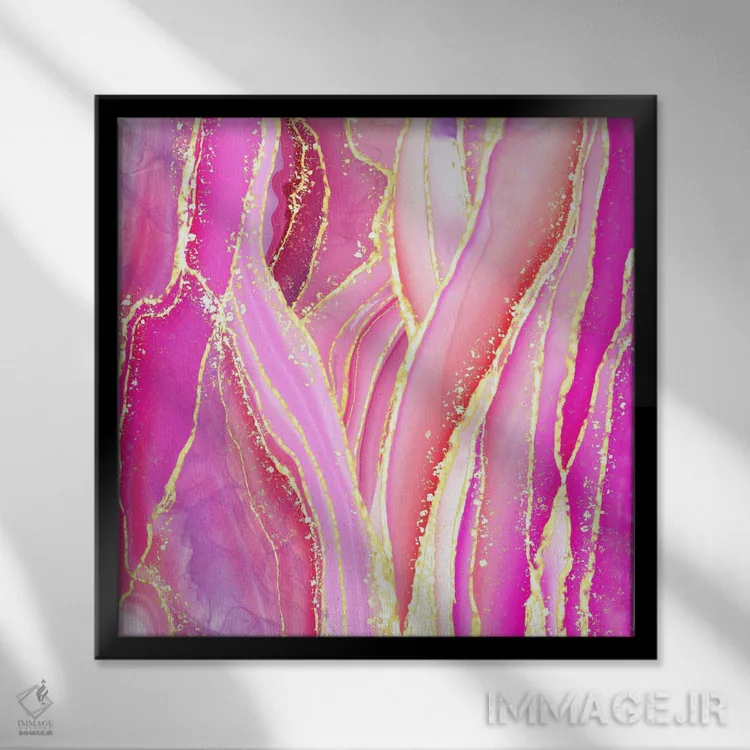 تابلو بافت عقیق صورتی درخشان شماره ۷ اثر آلوک دیزاین - نمای قابدار مشکی