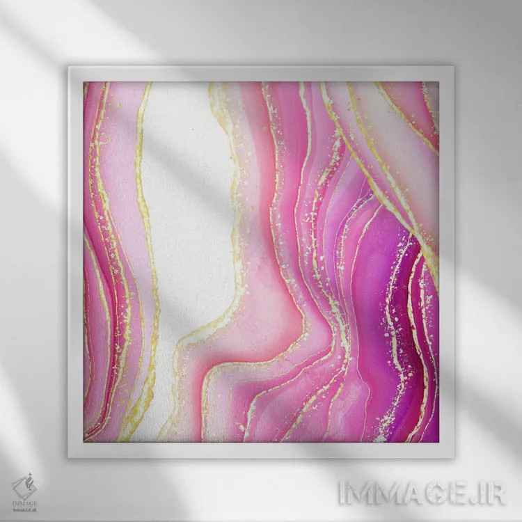 تابلو بافت عقیق صورتی درخشان شماره ۵ اثر آلوک دیزاین - نمای قابدار سفید