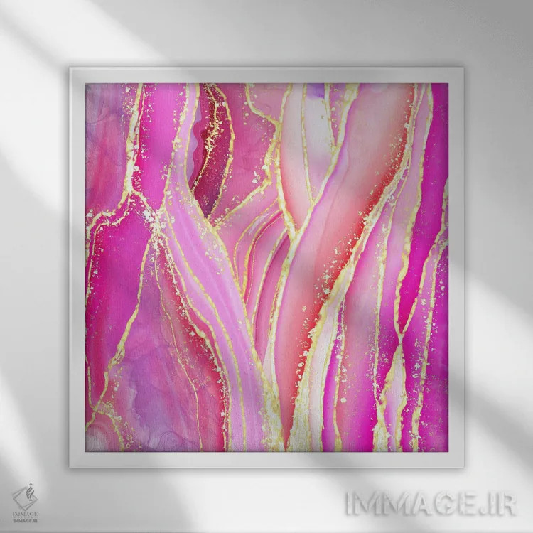 تابلو بافت عقیق صورتی درخشان شماره ۷ اثر آلوک دیزاین - نمای قابدار سفید