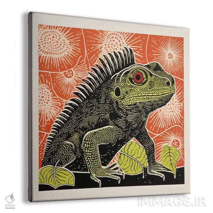 تابلو ایگوانای سبز اثر آلوک دیزاین - نمای پرسپکتیو محصول