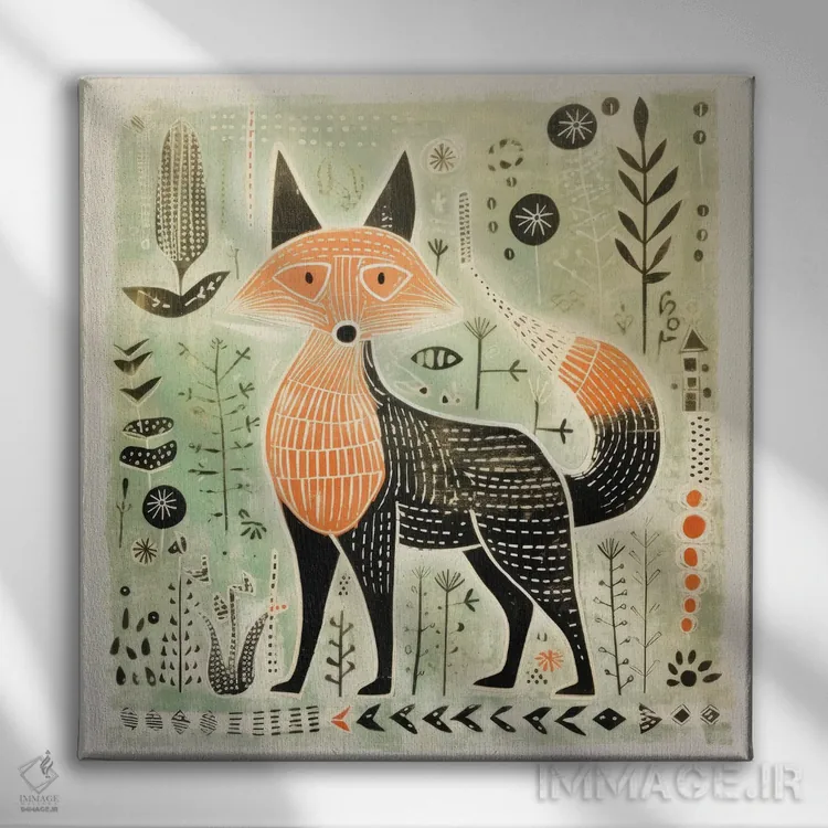 تابلو روباه سبز اثر آلوک دیزاین - نمای روبهرو روی دیوار