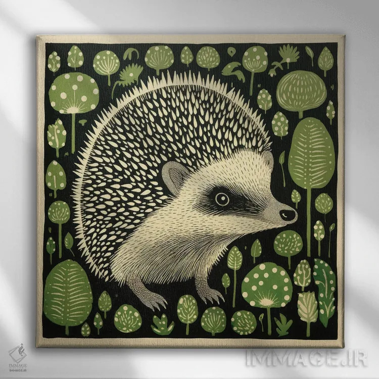 تابلو جوجهتیغی سبز اثر آلوک دیزاین - نمای روبهرو روی دیوار