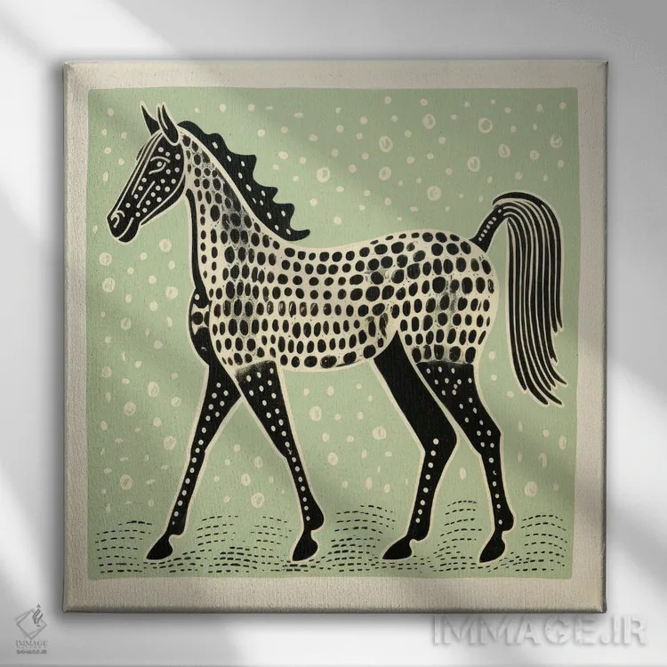 تابلو اسب سبز اثر آلوک دیزاین - نمای روبهرو روی دیوار