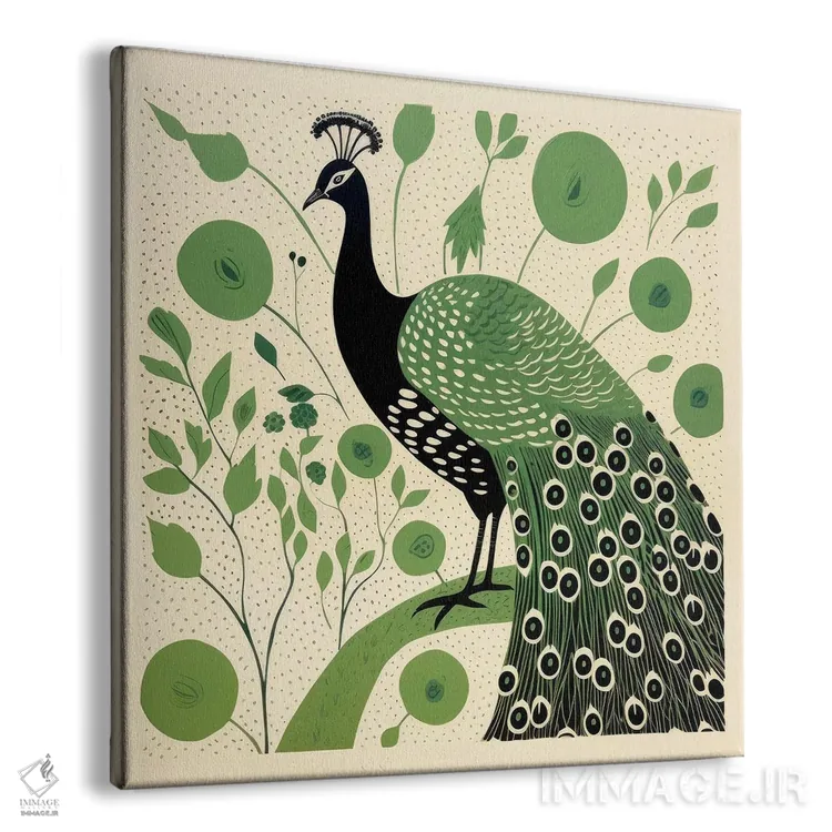 تابلو طاووس سبز اثر آلوک دیزاین - نمای پرسپکتیو محصول