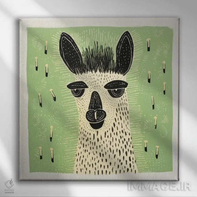 تابلو لامای سبز اثر آلوک دیزاین - نمای روبهرو روی دیوار