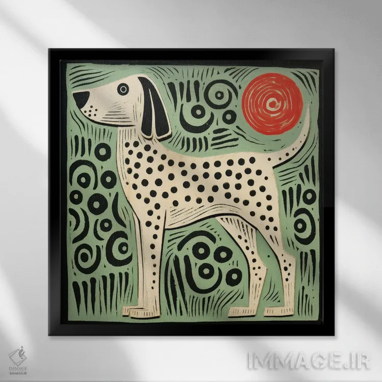 تابلو سگ سبز اثر آلوک دیزاین - نمای قابدار مشکی