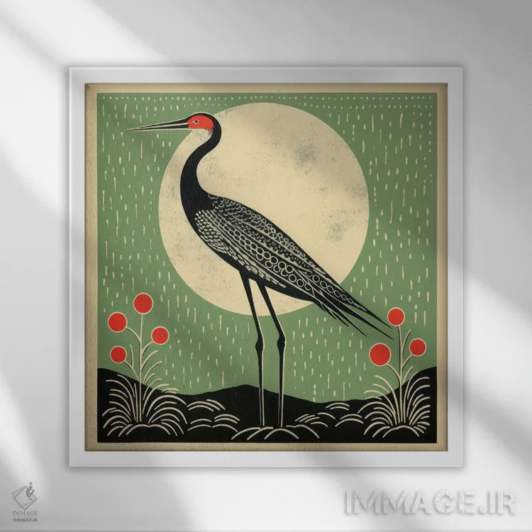 تابلو درنای سبز اثر آلوک دیزاین - نمای قابدار سفید