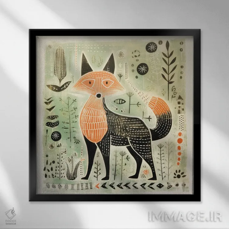 تابلو روباه سبز اثر آلوک دیزاین - نمای قابدار مشکی