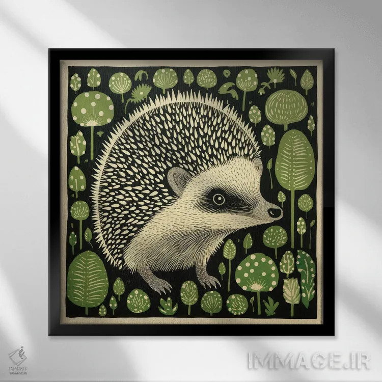 تابلو جوجهتیغی سبز اثر آلوک دیزاین - نمای قابدار مشکی