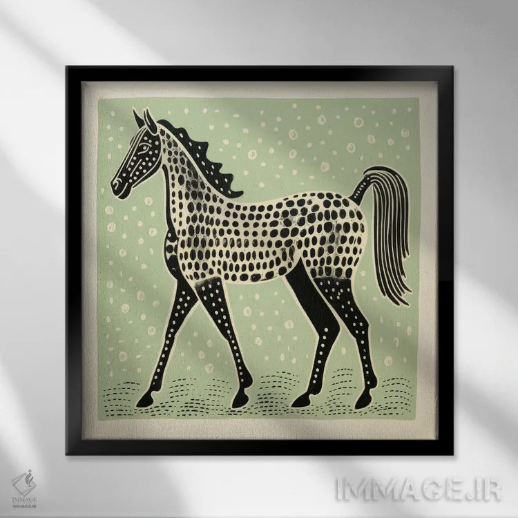 تابلو اسب سبز اثر آلوک دیزاین - نمای قابدار مشکی