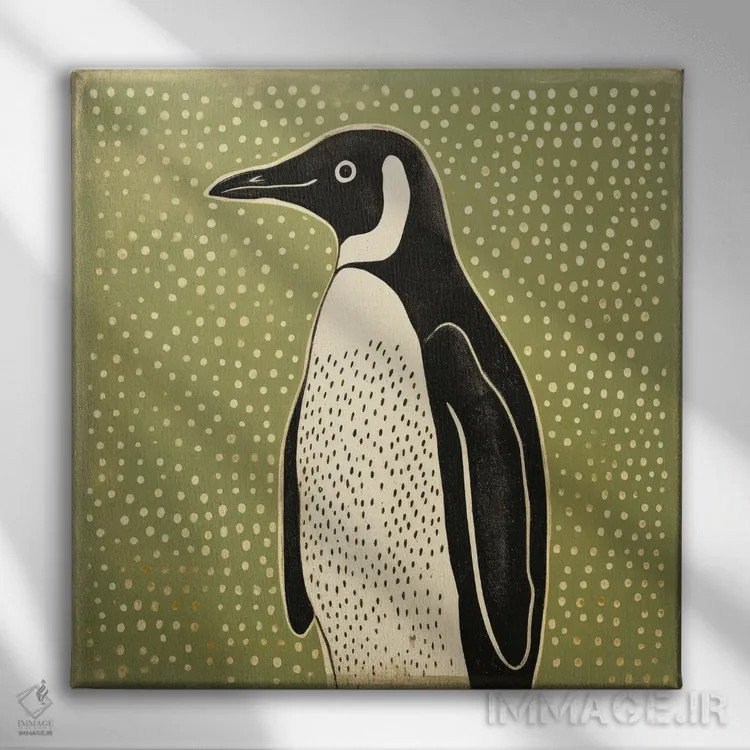 تابلو پنگوئن سبز اثر آلوک دیزاین - نمای روبهرو روی دیوار