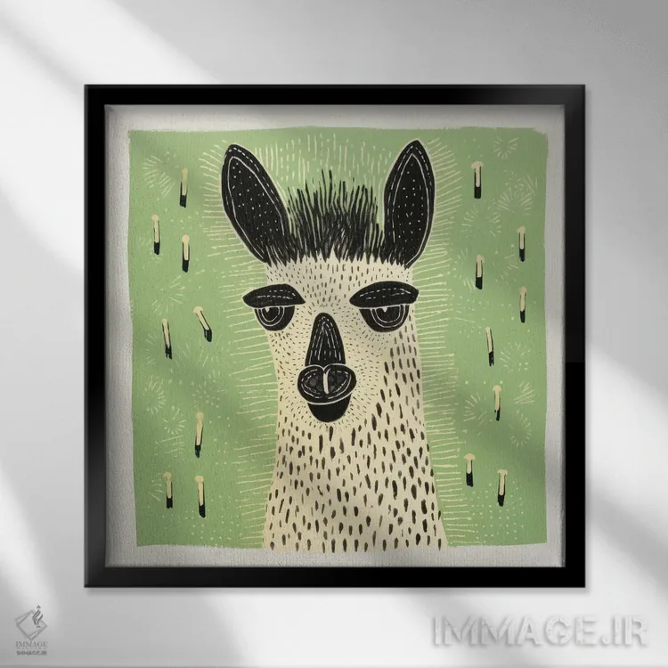 تابلو لامای سبز اثر آلوک دیزاین - نمای قابدار مشکی