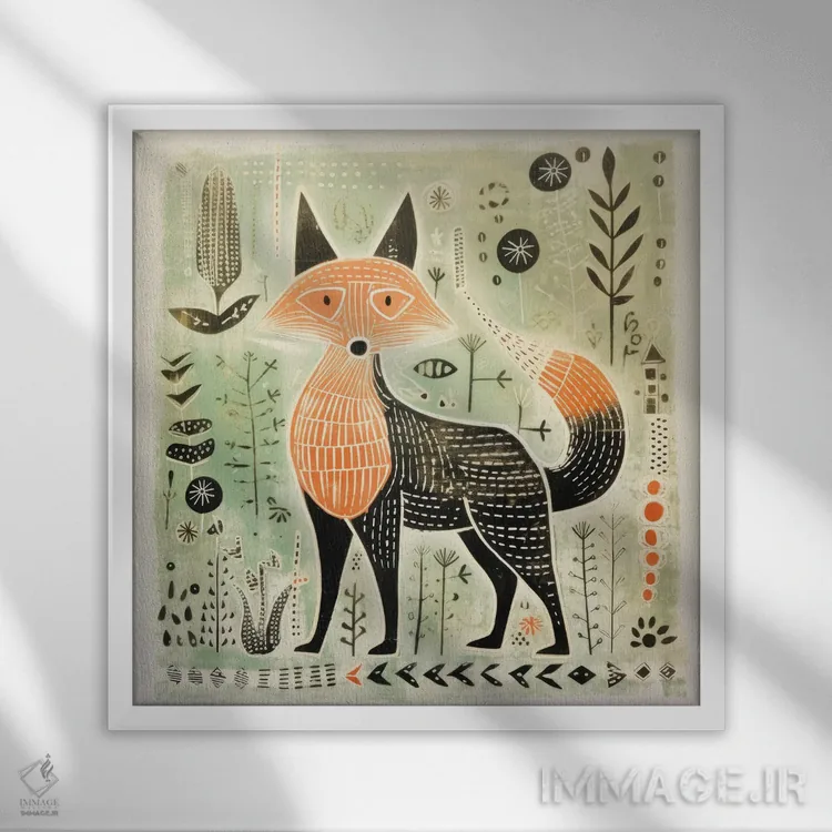 تابلو روباه سبز اثر آلوک دیزاین - نمای قابدار سفید