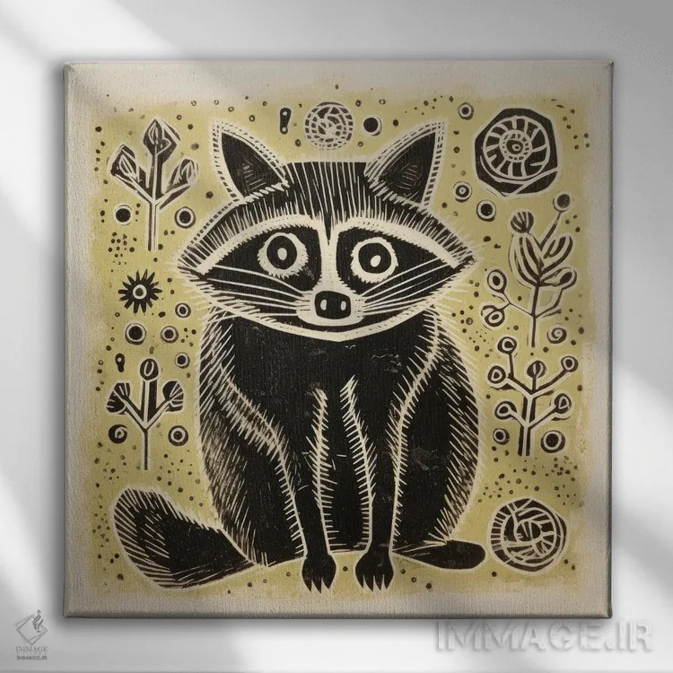 تابلو راکون سبز اثر آلوک دیزاین - نمای روبهرو روی دیوار