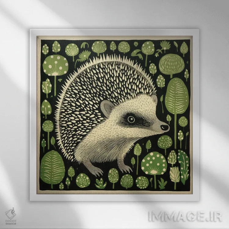 تابلو جوجهتیغی سبز اثر آلوک دیزاین - نمای قابدار سفید