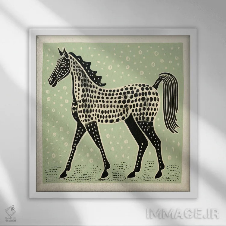 تابلو اسب سبز اثر آلوک دیزاین - نمای قابدار سفید